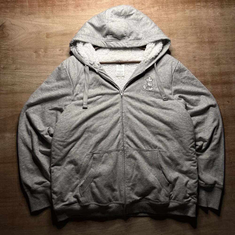 Disney Disneyland Mickey Mouse Sherpa Zip Hoodie Size XL Gray